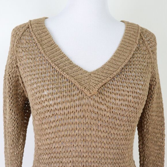 Club Monaco Size XS Open Chunky Knit V Neck Pullover Sweater Tan - Picture 7 of 9